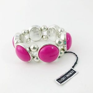 Vintage Chunky Stretch Bracelet Fuchsia Silver